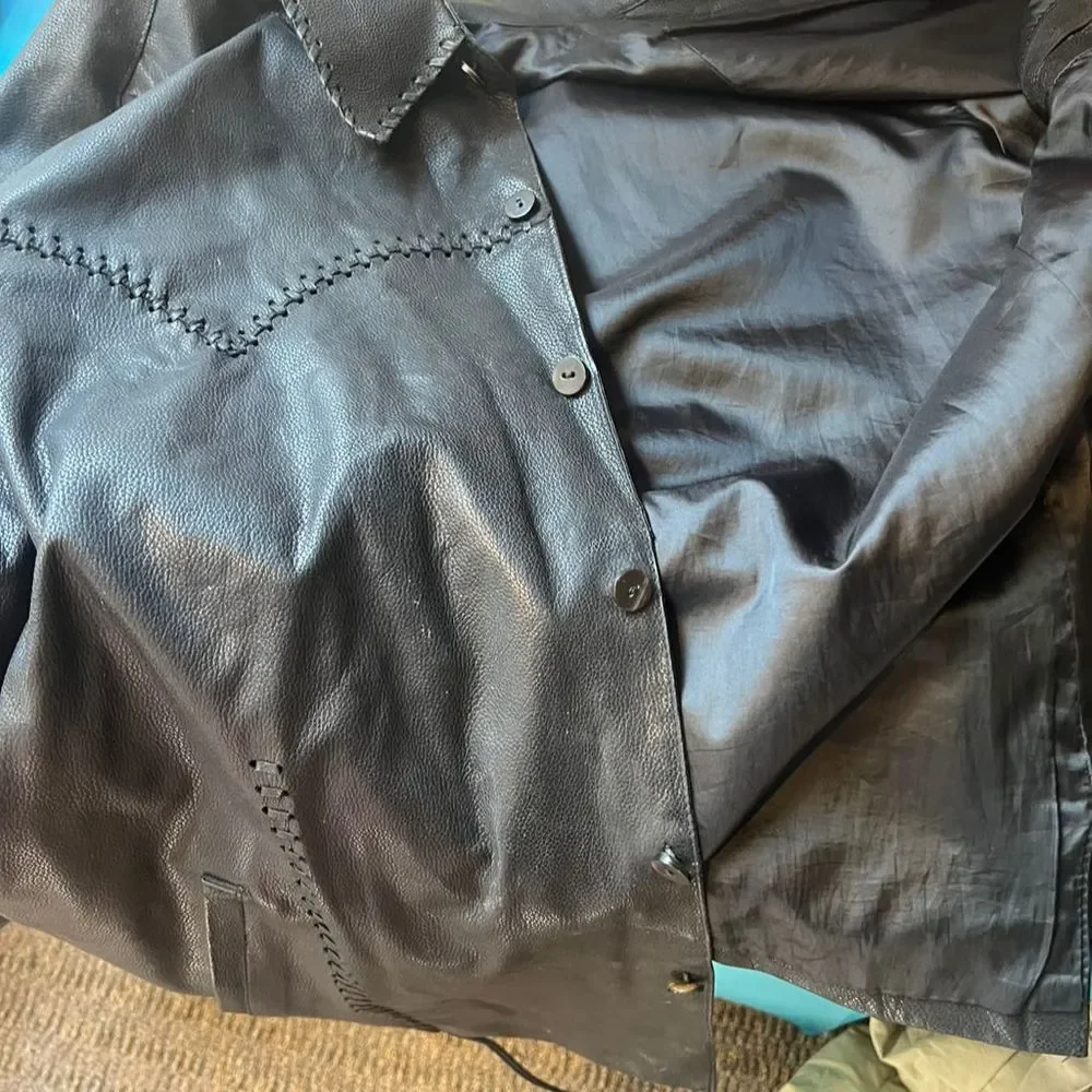 CO Men's Black Leather Biker Jacket Size 48 - Picture 6 of 7